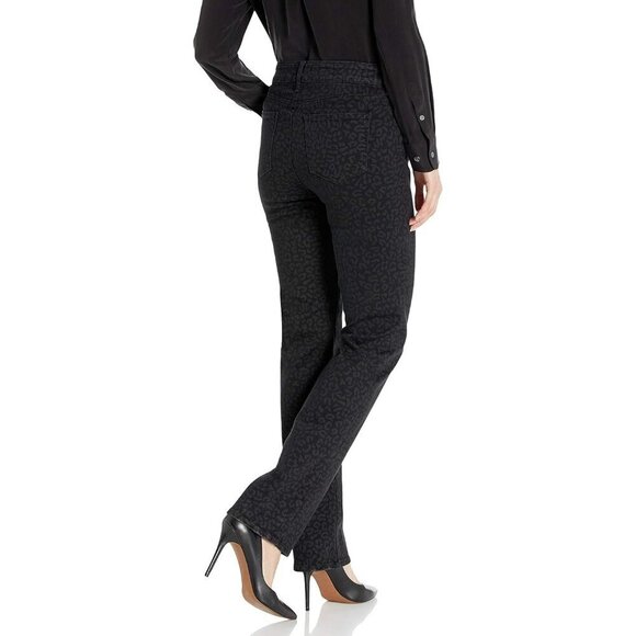 NYDJ Womens Marilyn Straight Leg Black Leopard Print Jeans Size 14 - Picture 2 of 13